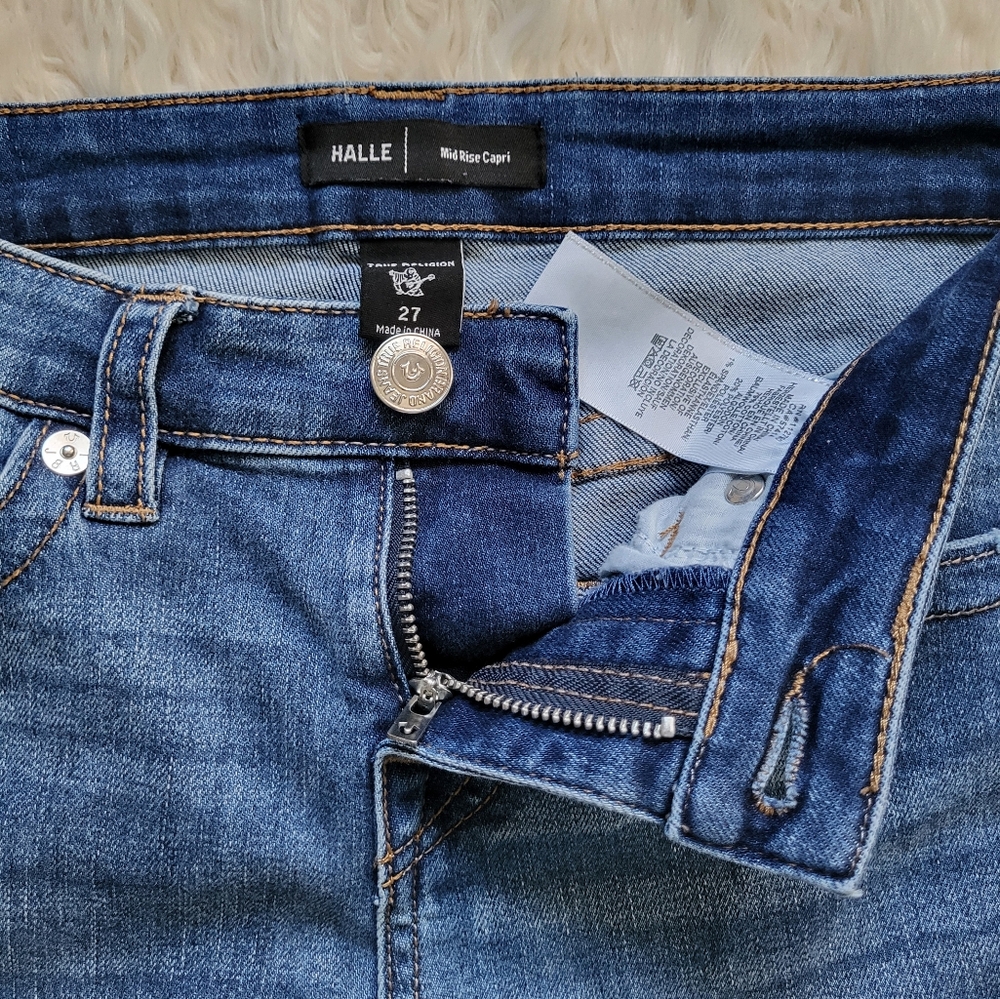 True Religion Womans Ankle Slit Halle Mid Rise Capri Skinny Jeans Size 27 - Picture 5 of 12